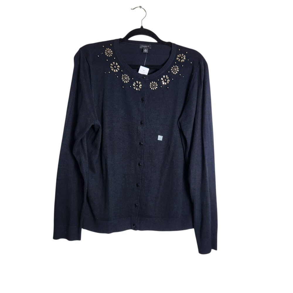 Ann Taylor Factory Black Embellished Rhinestone Cardigan Sweater XL